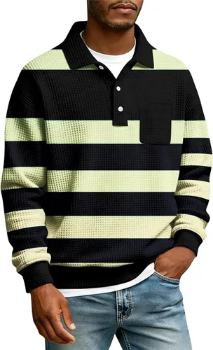 Miniatura 40 de Camisas de manga larga con botones a cuadros para hombre, con cuello de manga larga, estilo casual, elegante, a cuadros 2- amarillo