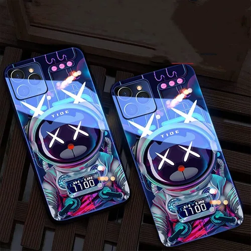 Miniatura 9 de Compatible con funda para iPhone, cubierta trasera de vidrio templado brillante colorido LED, a prueba de golpes, para mujeres y hombres, lente
