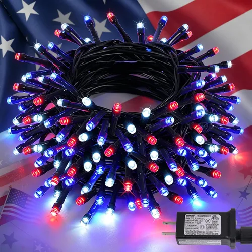 Miniatura 29 de QITONG Guirnalda de 500 luces LED de Navidad de 165 pies para exteriores, impermeable, luces multicolor con 8 modos, cable verde, luces parpadeantes