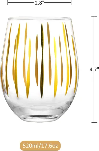 Miniatura 6 de Joeyan Copas de Vino Sopladas a Mano sin Tallo con Puntos Dorados, Espumas, Rejillas y Rayas para Vino Tinto y Blanco, Grandes Tazas de Bebida