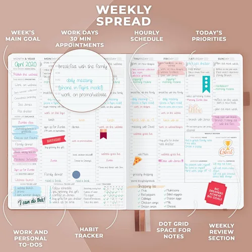 Miniatura 3 de Clever Fox Agenda PRO - Agenda semanal y mensual sin fecha con ranuras de tiempo, libro de citas y organizador diario, A4 (terracota oscura)