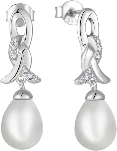 Pearl Teardrop Earrings for Wedding Bridal 925 Sterling Silver with Freshwater Pearls Dangle Earrings for Women Perfect for Holiday Gifts