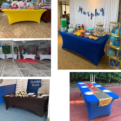 Miniatura 6 de Paquete de 2 manteles rectangulares de elastano de 4 pies, ajustables, elásticos, para bodas, fiestas, eventos, reuniones, cumpleaños, decoración