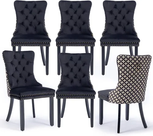 Miniatura 146 de Juego de 2 sillas de comedor tapizadas de terciopelo, sillas laterales de cocina de estilo moderno con ribete de cabeza de clavo y patas de madera
