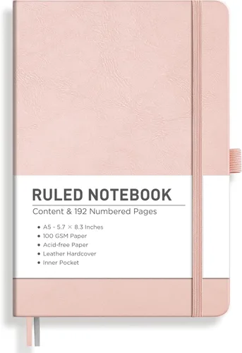 Miniatura 17 de RETTACY Cuaderno rayado, 192 páginas numeradas, tamaño A5 mediano (5.7 x 8.3 pulgadas), para hombres y mujeres, para hacer notas, escritura, trabajo
