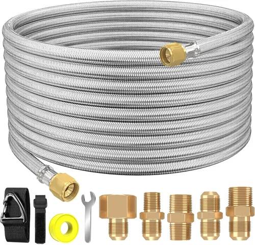 Miniatura 10 de Extensión de manguera de propano trenzada de alta presión de 24 pies y accesorios con acoplamiento de conversión de abocinado de 3/8 pulgadas a NPT