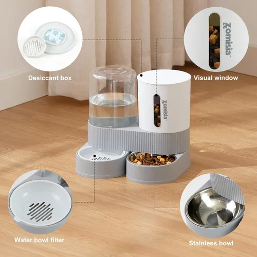 Miniatura 5 de ZOMISIA - Comedero y dispensador de agua para gatos con gravedad - Alimentador y dispensador de agua para gatos 2 en 1 con cuenco de acero