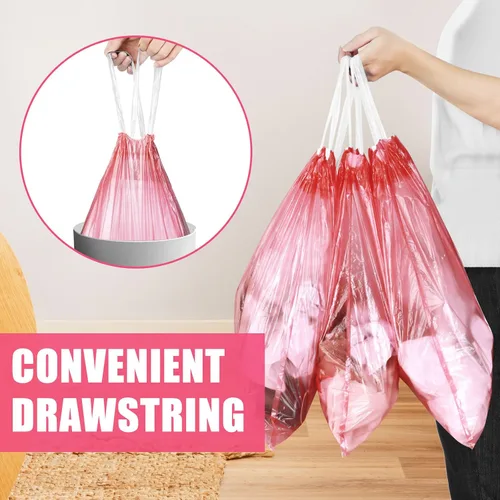 Miniatura 2 de Bolsas de basura de 4 galones con cordón, 100 unidades, extra fuertes, pequeñas, sin perfume, para baño, baño, oficina, cocina, color rojo