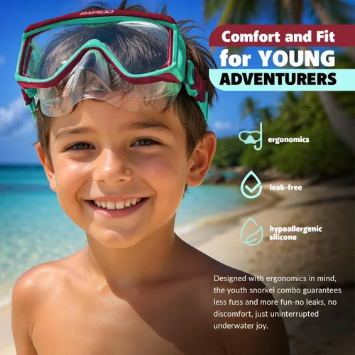 Miniatura 3 de Phantom Aquatics Rapido Clareza Junior Mask and Snorkel Combo Rubí turquesa