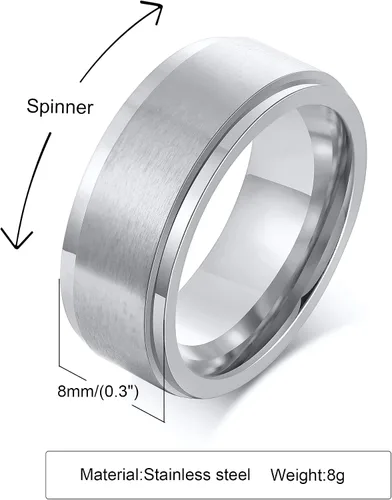 Miniatura 2 de MEALGUET Anillo personalizado para hombres y mujeres, anillo de boda unisex cepillado liso para hombres y mujeres, chapado en azulnegrooro, anillo