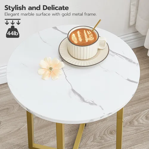 Miniatura 6 de HOOBRO - Mesa auxiliar redonda con pedestal de metal resistente, mesita de noche redonda de 15.7" para sala de estar, dormitorio, balcón, oficina