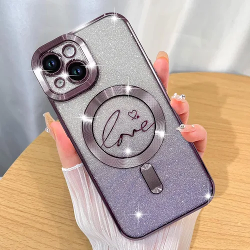 Miniatura 55 de ZIYE Funda Magnética Diseñada para iPhone 11 Funda con Purpurina Plateado de Lujo Corazón de Amor Compatible con MagSafe Funda Transparente