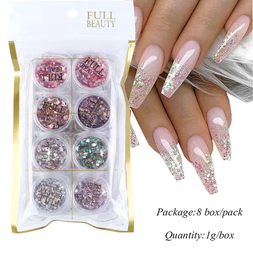 Miniatura 8 de Suministros de uñas holográficas con purpurina para uñas, decoración de uñas en polvo de sirena, lentejuelas brillantes 3D, dijes de manicura