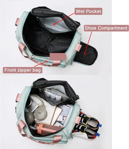 Miniatura 107 de Pequeña bolsa de gimnasio para mujer, bolsa de viaje con compartimento para zapatos