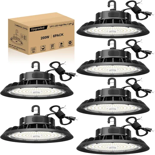 Miniatura 15 de UFO - Luz LED de alta bahía de 100 W, luces LED de alta bahía de 14,000LM, 0-10 V, regulable, cable de 6 pies con enchufe estadounidense, gancho