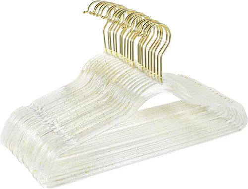 Perchas de plástico transparente – Paquete de 20 perchas antideslizantes para abrigos y ropa con purpurina brillante para bodas – Organización de