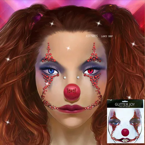 Miniatura 7 de 1 pieza de gemas faciales para Halloween, Día de los Muertos, tatuajes temporales de calavera con diamantes de imitación, piedras de cristal, gemas