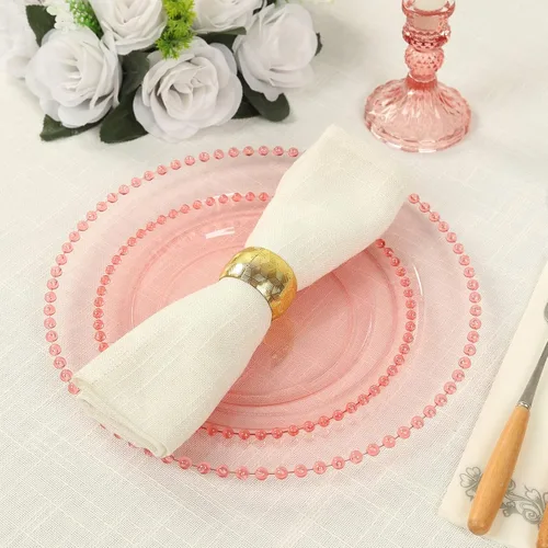 Miniatura 8 de Efavormart - Paquete de 10 platos de postre de plástico transparente rubor con borde de cuentas, platos redondos desechables para ensalada, 8