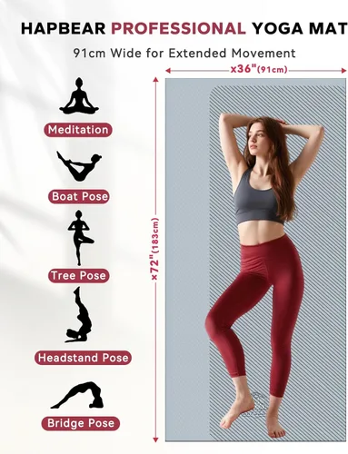 Miniatura 2 de HAPBEAR Large Yoga Mat - 72"x36" Extra Wide Exercise Mat - 1/4" Thick Dual Color PVC Anti-Slip Surface & High Cushioning - Ideal for Yoga, Pilates