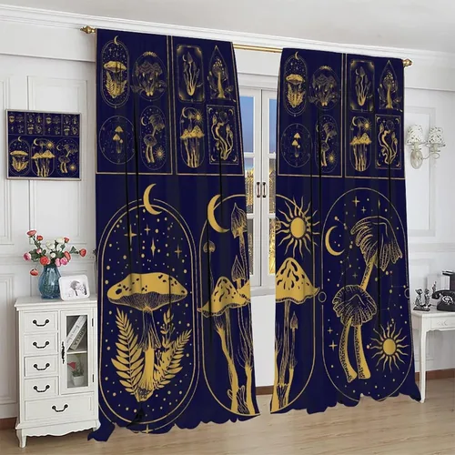 Miniatura 4 de Cortinas semitraslúcidas de hongos, estilo bohemio, plantas místicas, sol, luna, tratamiento de ventana para dormitorio, sala de estar, cocina