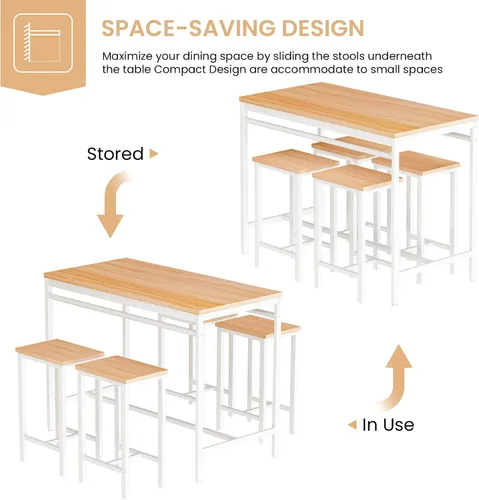 Miniatura 5 de DKLGG Juego de mesa de comedor para 4 mesas de cocina y sillas para 4, mesa de cocina pequeña con 4 taburetes, juego de mesa de comedor de madera
