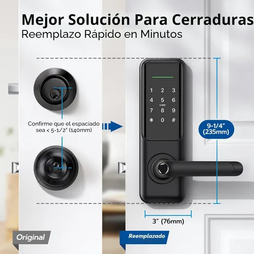 Miniatura 3 de Cerradura de puerta inteligente de huellas dactilares con asa: cerradura de teclado de entrada sin llave para puerta delantera, cerradura digital