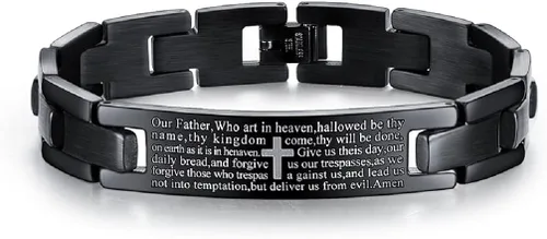 Pulsera de la Biblia de la Santa Biblia para hombres, pulsera de acero inoxidable con cruz de Hip Hop de la Biblia, brazalete de oración de la