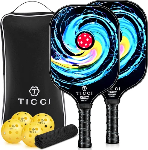 Miniatura 12 de TICCI - Pala de pickleball aprobada por USAPA, juego de 2 palas de grafito prémium con 4 bolas de pickleball, 1 bolsa de malla y 1 bolsa de Vórtice 3