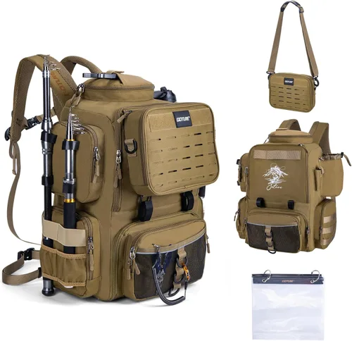 Miniatura 17 de Mochila de pesca Goture, mochila de equipo de pesca resistente al agua de 900D con soportes para cañas, bolsa de equipo de pesca de gran Rosa