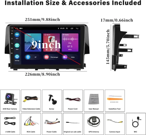 Miniatura 7 de Radio estéreo para coche Android 13 para Honda Civic 2016 2017 2018 2019 2020 con CarPlay inalámbrico Android Auto Mirror Link 2G+64G con Bluetooth