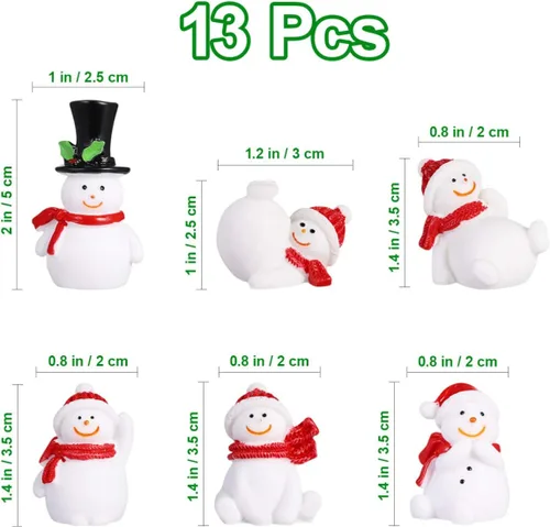 Miniatura 2 de ABOOFAN 13 piezas de adornos miniatura de muñeco de nieve de Navidad, mini figuras de muñeco de nieve de resina, globos de nieve, micro paisaje