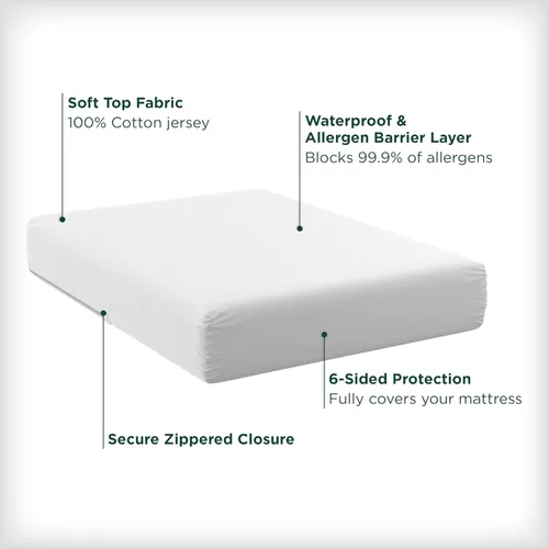 Miniatura 2 de AllerEase - Protector de colchón de algodón fresco, tamaño individual, cremallera de algodón, Flexfit, impermeable, defensa contra las alergias