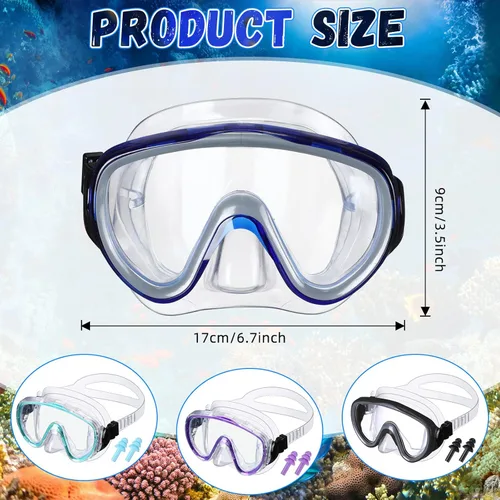 Miniatura 2 de 4 Pcs Adult Swim Goggles Swimming Goggles with 4 Pair Earplugs Anti Fog Snorkel Mask Clear View Tempered Glass Scuba Mask Waterproof Diving Mask