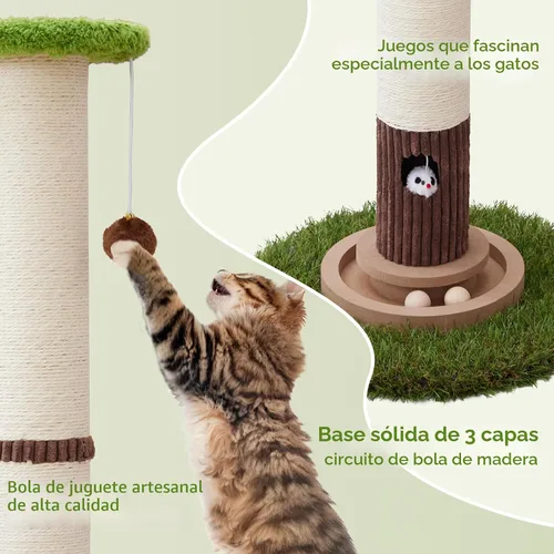 Miniatura 4 de Woochpet Poste rascador de gato de 34 pulgadas de alto con juguete de pista de bola para gatos, resistente y grueso, poste rascador de sisal natural