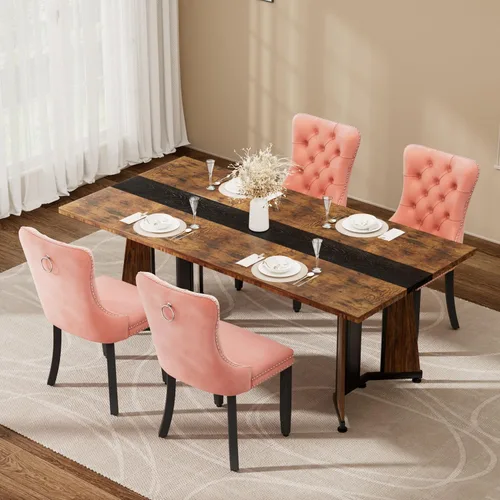Miniatura 27 de Juego de mesa de comedor de 5 piezas con 4 sillas, mesa de comedor rectangular de madera de 71 pulgadas con sillas de comedor de terciopelo, tablero