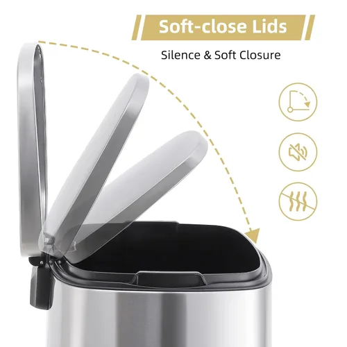 Miniatura 5 de Fashionwu Bote de basura rectangular de acero inoxidable de 50L/13 galones con pedal de pie, tapa de cierre suave plateado
