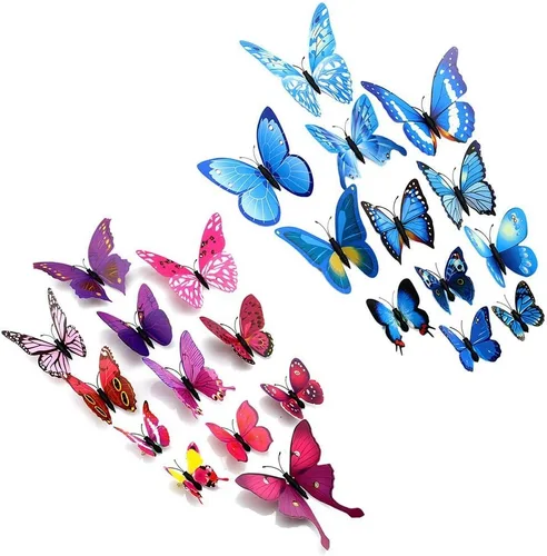 Miniatura 3 de Amaonm - 120 calcomanías de pared de mariposas en 3D, 10 colores, removibles, bricolaje, calcomanías de pared para habitación de niños y niñas