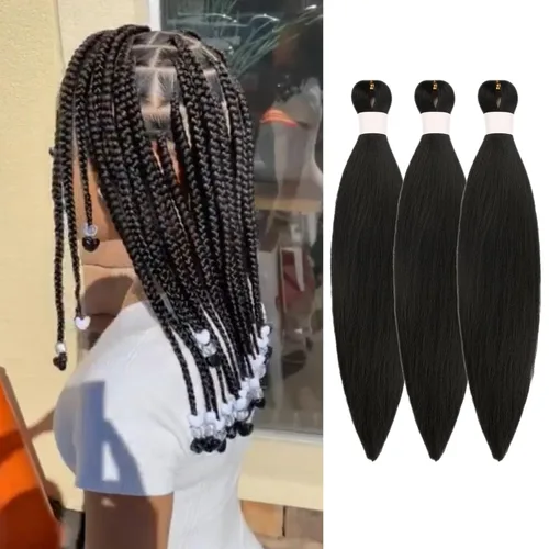 Miniatura 2 de Pelo corto negro trenzado preestirado de 14 pulgadas para trenzas sin nudos, pelo sintético 1B trenzado para trenzas Bob Box