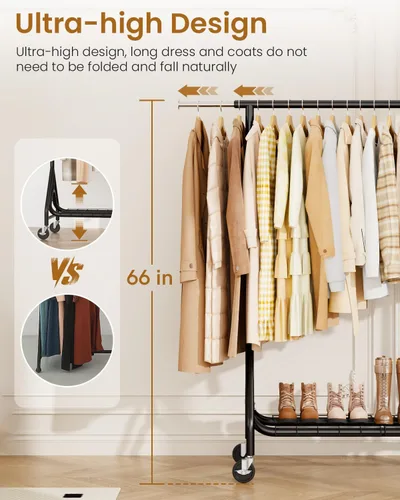Miniatura 3 de Perchero de Ropa Resistente, Perchero de Ropa de Metal con Capacidad de 450 Libras, Percheros Rodantes para Colgar Ropa con Ruedas Bloqueables