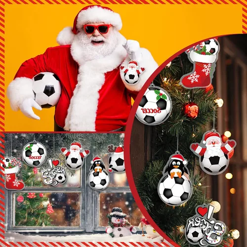 Miniatura 2 de Chunful 24 piezas Adornos de fútbol para árbol de Navidad, adornos de pelotas deportivas de acrílico colgantes para decoración de árbol de Navidad