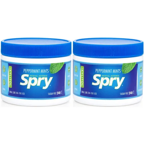 Spry Xylitol - Caramelos sin azúcar de menta - Promueve la salud oral, aumenta la producción de saliva, detiene el mal aliento, sin OMG, sin gluten,