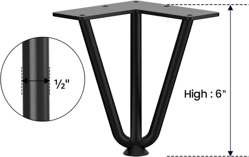 Miniatura 5 de SMARTSTANDARD Patas de mesa de horquilla de 6 pulgadas, 1/2 pulgadas de diámetro, 3 varillas de metal, proyectos de bricolaje para mesitas de noche