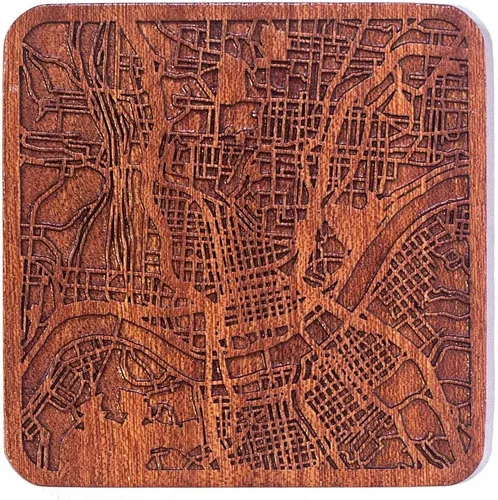 Miniatura 44 de Posavasos Amsterdam Map by O3 Design Studio, 1 pieza, posavasos de madera Sapele con mapa de la ciudad, hecho a mano, varias ciudades opcionales