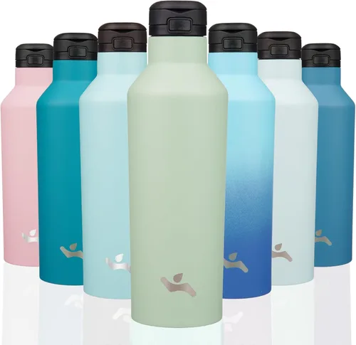 Miniatura 21 de Konokyo - Botella de agua aislada con popote, termo de agua de acero inoxidable de doble pared de 17 onzas con 2 tapas, azul lago