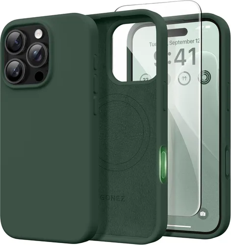 Miniatura 83 de GONEZ Funda de silicona para iPhone 14 Pro Max, compatible con MagSafe, con protector de pantalla + protector de lente de cámara, silicona líquida a