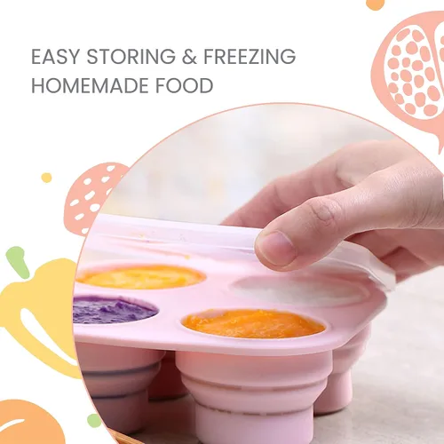 Miniatura 3 de Lulyboo Bandeja congelador de alimentos para bebés con tapa, almacenamiento portátil de silicona plegable para alimentos caseros para bebés, purés