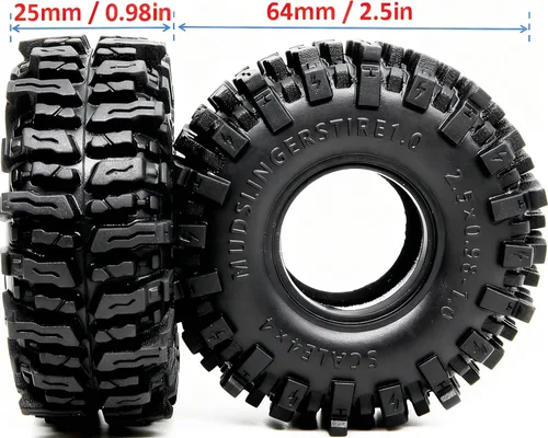 Miniatura 2 de HOBBYSOUL Neumáticos 1.0 64 * 25mm 1.0 Neumáticos para Barro Lanzadores de Lodo Super Blandos y Adhesivos 1.0 Neumáticos Crawler para RC 1/18 TRX4M