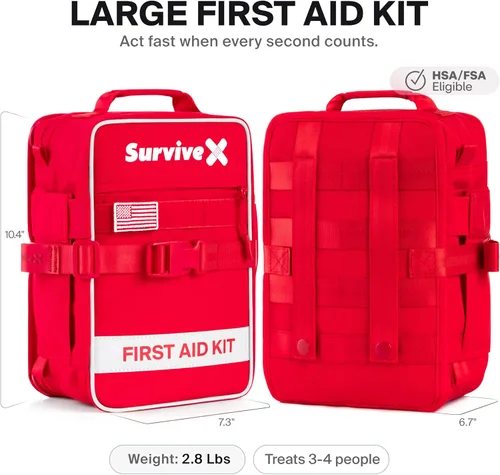 Miniatura 2 de SurviveX Kit Grande de Primeros Auxilios para Automóvil, Viajes y Hogar – Kit de Emergencia para Senderismo, Camping, Mochilerismo y al Aire Libre