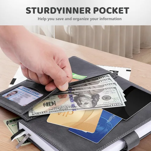 Miniatura 8 de Cuaderno Ejecutivo con Líneas, 256 Páginas, Rayado Universitario, Tapa Dura de Cuero A5, Bolígrafo Incluido, con Bolsillo para Notas; Cuadernos