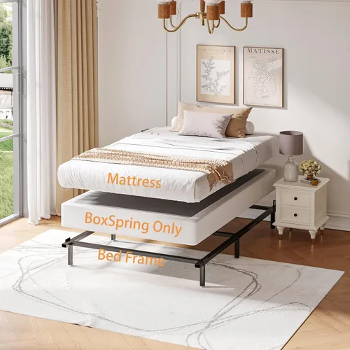Miniatura 8 de Somier individual de 5 pulgadas, capacidad de 1500 libras, tamaño de base de cama metálica, base de colchón de perfil bajo con funda de tela, fácil